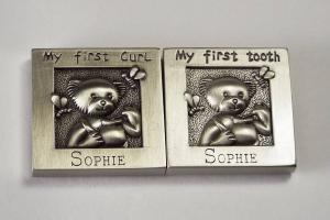 Baby Gift Custom Engraved Personalized Pewter Finish First Tooth and First Curl Keepsake Boxes - Hand Engraved