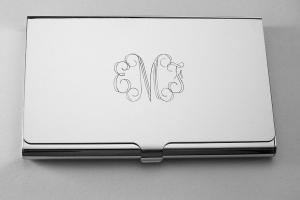 Custom Engraved Personalized High Polish Silver Business Card Holder -Hand Engraved