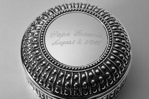 Custom Engraved Personalized Silver Plated Round Beaded Design Jewelry Trinket Box - Hand Engraved