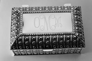 Custom Engraved Jewelry Box Personalized Silver Plated Beaded Chest Trinket Box - Hand Engraved