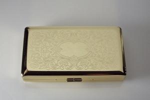 Personalized Golden 120s Cigarette Case Double Sided with Scroll Design Custom Engraved  -Hand Engraved
