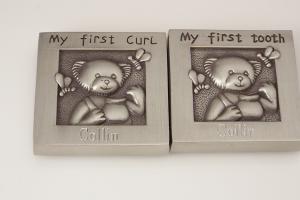 Baby Gift Custom Engraved Personalized Pewter Finish First Tooth and First Curl Keepsake Boxes - Hand Engraved