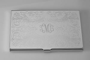 Business Card Case Custom Engraved Personalized Scroll Design Business Card Case -Hand Engraved