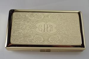 Personalized Golden 120s Cigarette Case Double Sided with Scroll Design Custom Engraved  -Hand Engraved