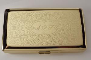 Personalized Golden 120s Cigarette Case Double Sided with Scroll Design Custom Engraved  -Hand Engraved
