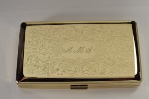Personalized Golden 120s Cigarette Case Double Sided with Scroll Design Custom Engraved  -Hand Engraved