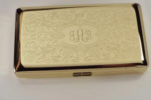 Personalized Golden 120s Cigarette Case Double Sided with Scroll Design Custom Engraved  -Hand Engraved