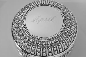 Custom Engraved Personalized Silver Plated Round Beaded Design Jewelry Trinket Box - Hand Engraved