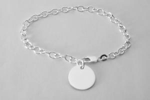 Custom Engraved Monogram or Initial Bracelet Personalized Sterling Silver Petite Round Disc 8 Inch Length - Hand Engraved