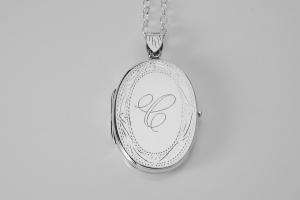 Custom Engraved Locket Personalized Sterling Silver Large Oval Locket 1.25 Inch - Hand Engraved