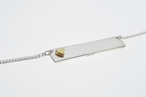 Personalized Heavy Bar Name Necklace Custom Engraved Sterling Silver with Gold Plated Heart Accent - Hand Engraved