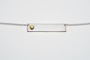 Personalized Heavy Bar Name Necklace Custom Engraved Sterling Silver with Gold Plated Heart Accent - Hand Engraved