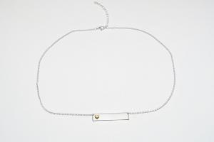 Personalized Heavy Bar Name Necklace Custom Engraved Sterling Silver with Gold Plated Heart Accent - Hand Engraved