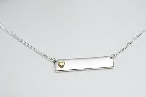 Personalized Heavy Bar Name Necklace Custom Engraved Sterling Silver with Gold Plated Heart Accent - Hand Engraved
