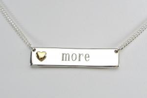 Personalized Heavy Bar Name Necklace Custom Engraved Sterling Silver with Gold Plated Heart Accent - Hand Engraved
