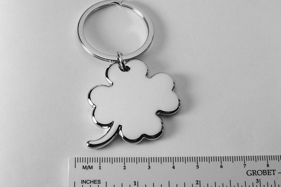Custom Engraved Personalized Lucky Four Leaf Clover High Polish Silver Key Chain - Hand Engraved