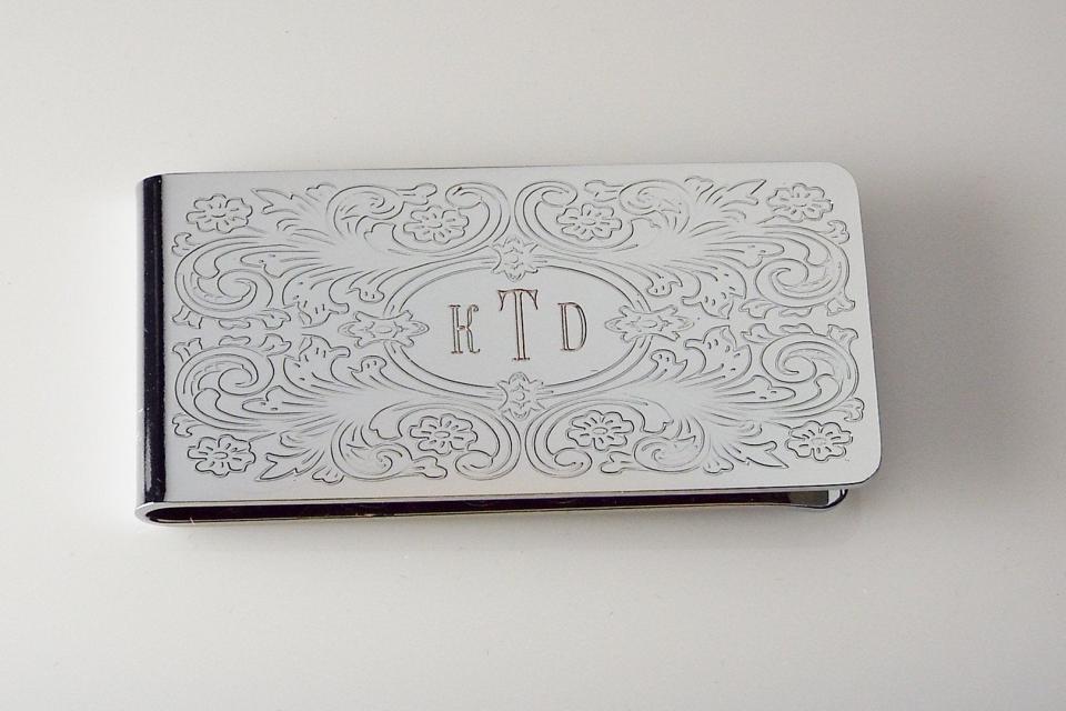 Engraved Money Clip Custom Engraved Personalized Money Clip with Scroll Design -Hand Engraved