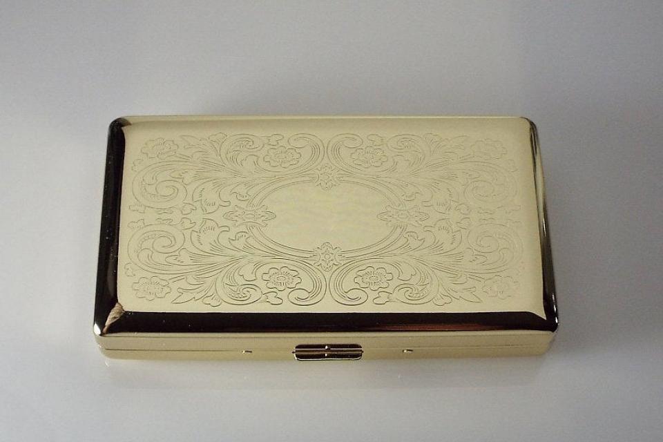 Personalized Golden 120s Cigarette Case Double Sided with Scroll Design Custom Engraved  -Hand Engraved