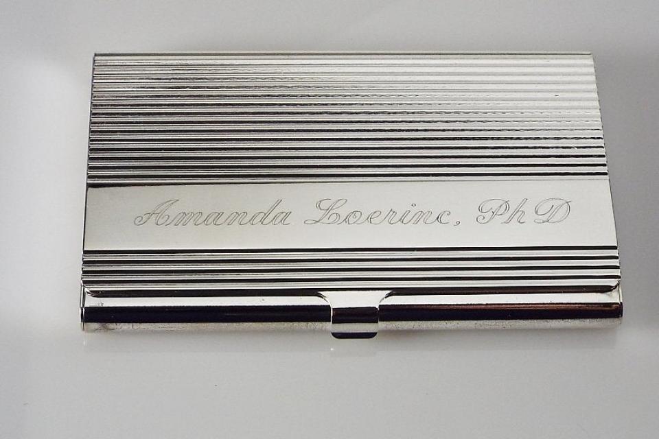 Custom Engraved Personalized Business Card Case with Ribbed Design -Hand Engraved