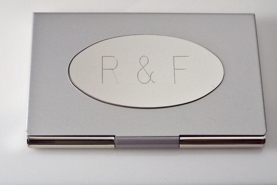 Custom Engraved Personalized Business Card Holder with Oval Engraving Plate -Hand Engraved