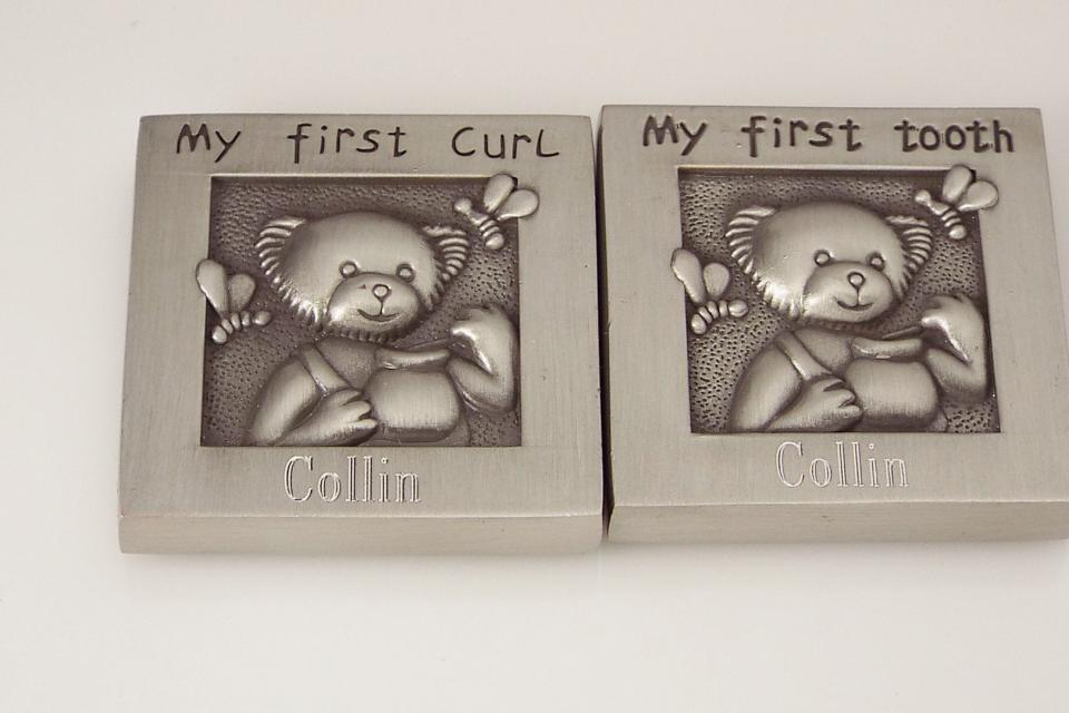 Baby Gift Custom Engraved Personalized Pewter Finish First Tooth and First Curl Keepsake Boxes - Hand Engraved