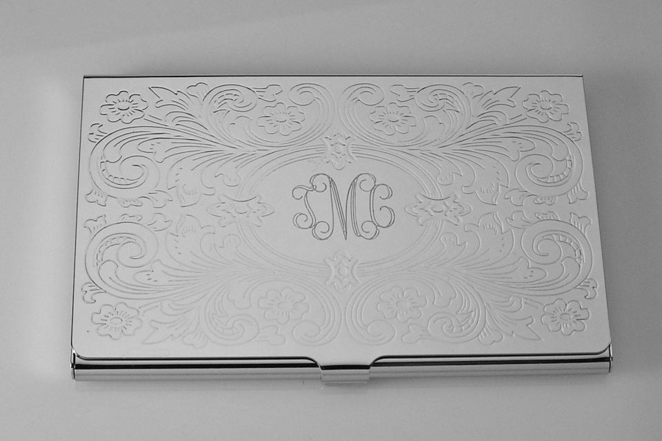 Business Card Case Custom Engraved Personalized Scroll Design Business Card Case -Hand Engraved