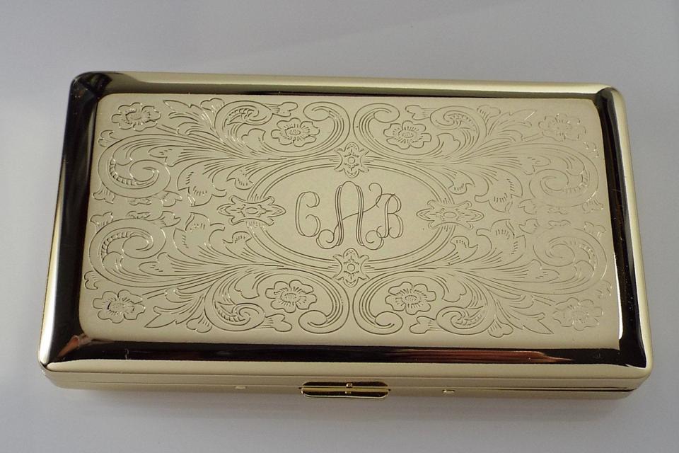 Personalized Golden 120s Cigarette Case Double Sided with Scroll Design Custom Engraved  -Hand Engraved