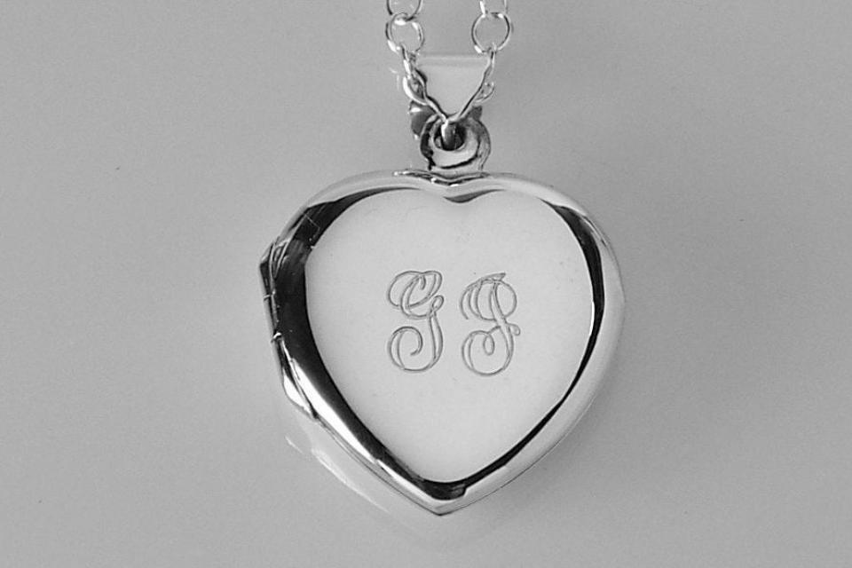 Custom Engraved Locket Personalized Sterling Silver Heart Locket 3/4 Inch - Hand Engraved