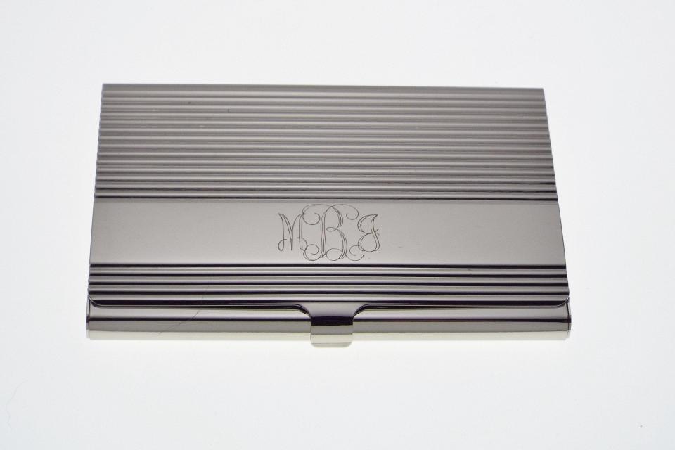 Custom Engraved Personalized Business Card Case with Ribbed Design -Hand Engraved