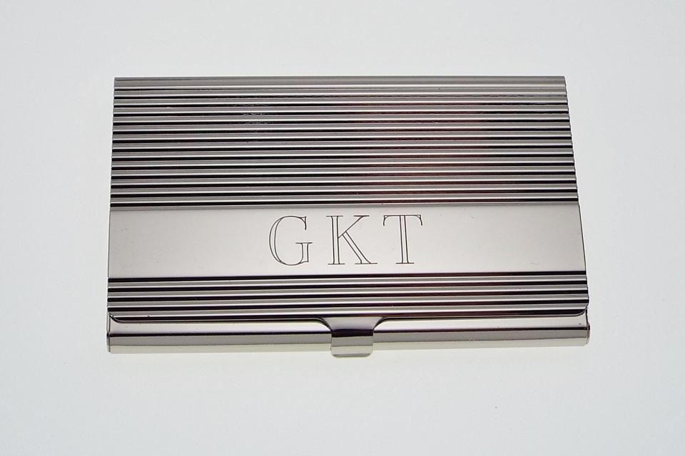 Custom Engraved Personalized Business Card Case with Ribbed Design -Hand Engraved