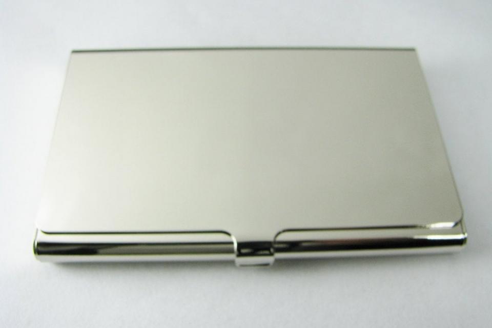 Custom Engraved Personalized High Polish Silver Business Card Holder -Hand Engraved