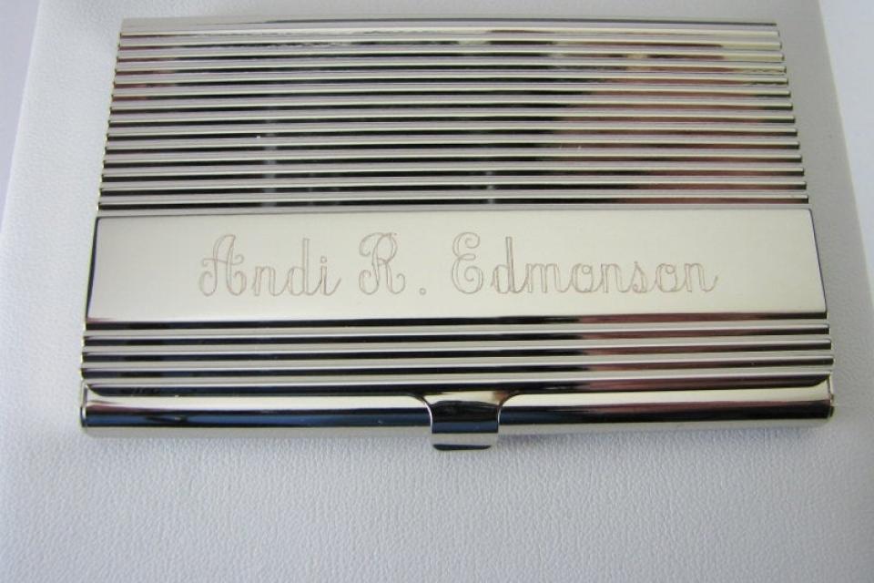 Custom Engraved Personalized Business Card Case with Ribbed Design -Hand Engraved