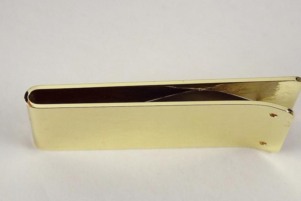 Custom Engraved Money Clip Personalized Gold Tone with Scroll Design -Hand Engraved
